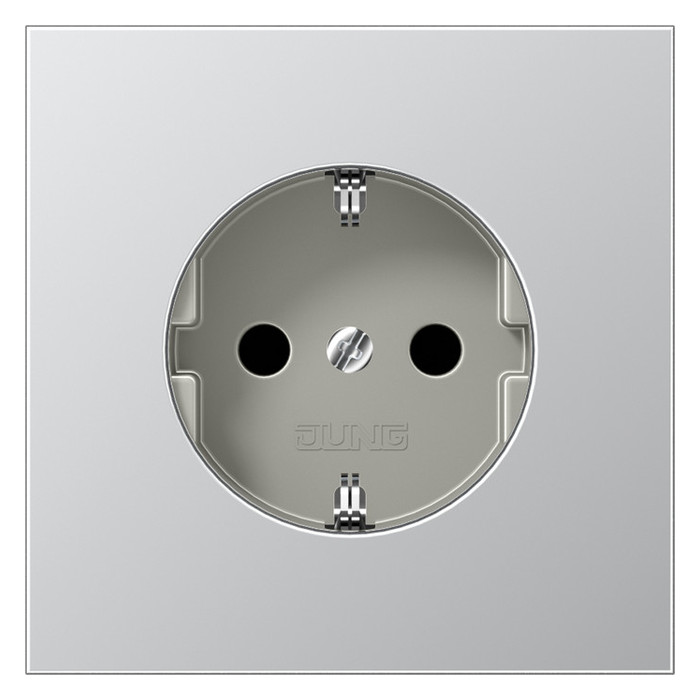 Розетка Jung LS METAL, скрытый монтаж, с заземлением, со шторками, алюминий, AL1520KI