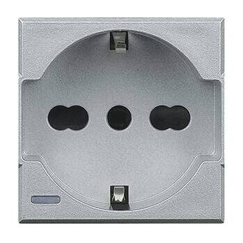 Розетка BTicino AXOLUTE, скрытый монтаж, с заземлением, со шторками, алюминий, HC4140//16