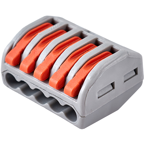 Клемма соединительная  5-контактная Elеctrodeel. Диапазон сечений 0,08-4,0 мм2. Номинальный ток/напряжение: 32А/400В.